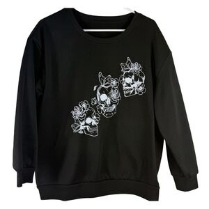 SHEIN Black Skull Butterfly Graphic Sweatshirt Women's XL Gothic Crewneck